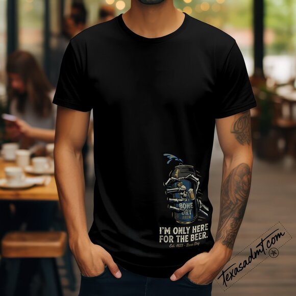 I'm Only Here For The Beer" Skeleton Hand Graphic T-Shirt Black - Picture 2 of 3